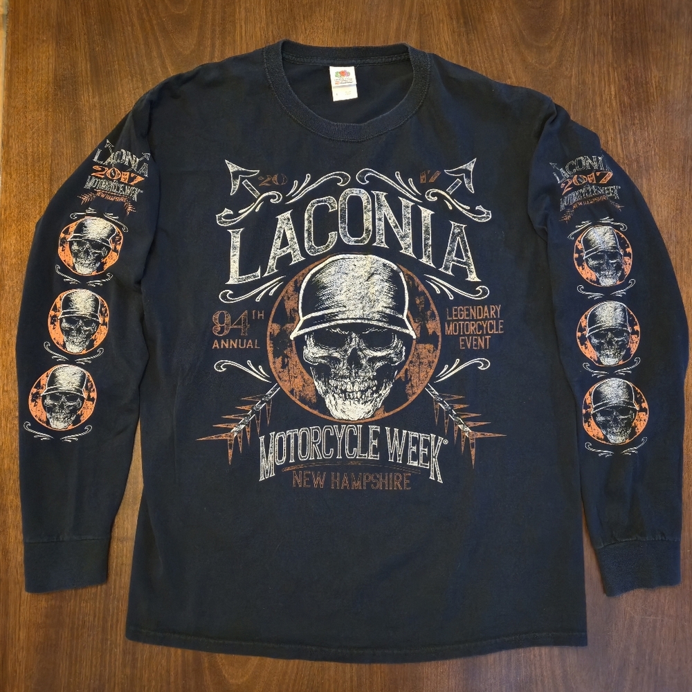 Laconia 2017 Motorcycle Week Long-Sleeve Graphic T-Shirt Size Large
